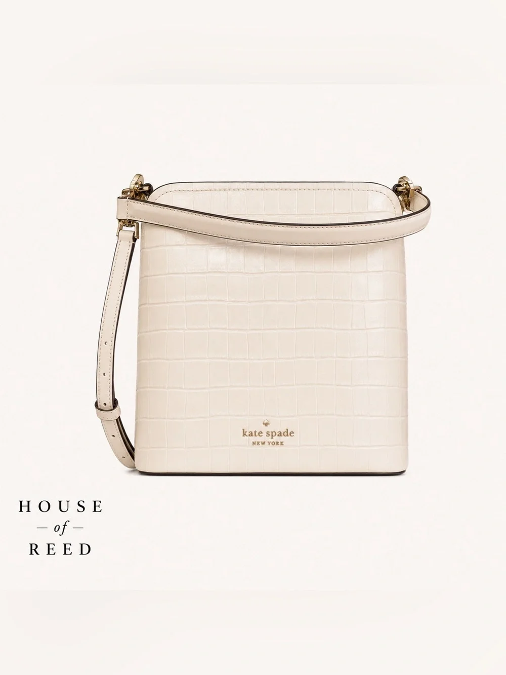 Kate Spade New York Marti Croc Embossed Bucket‎ Bag Ivory Cream Crossbody Purse